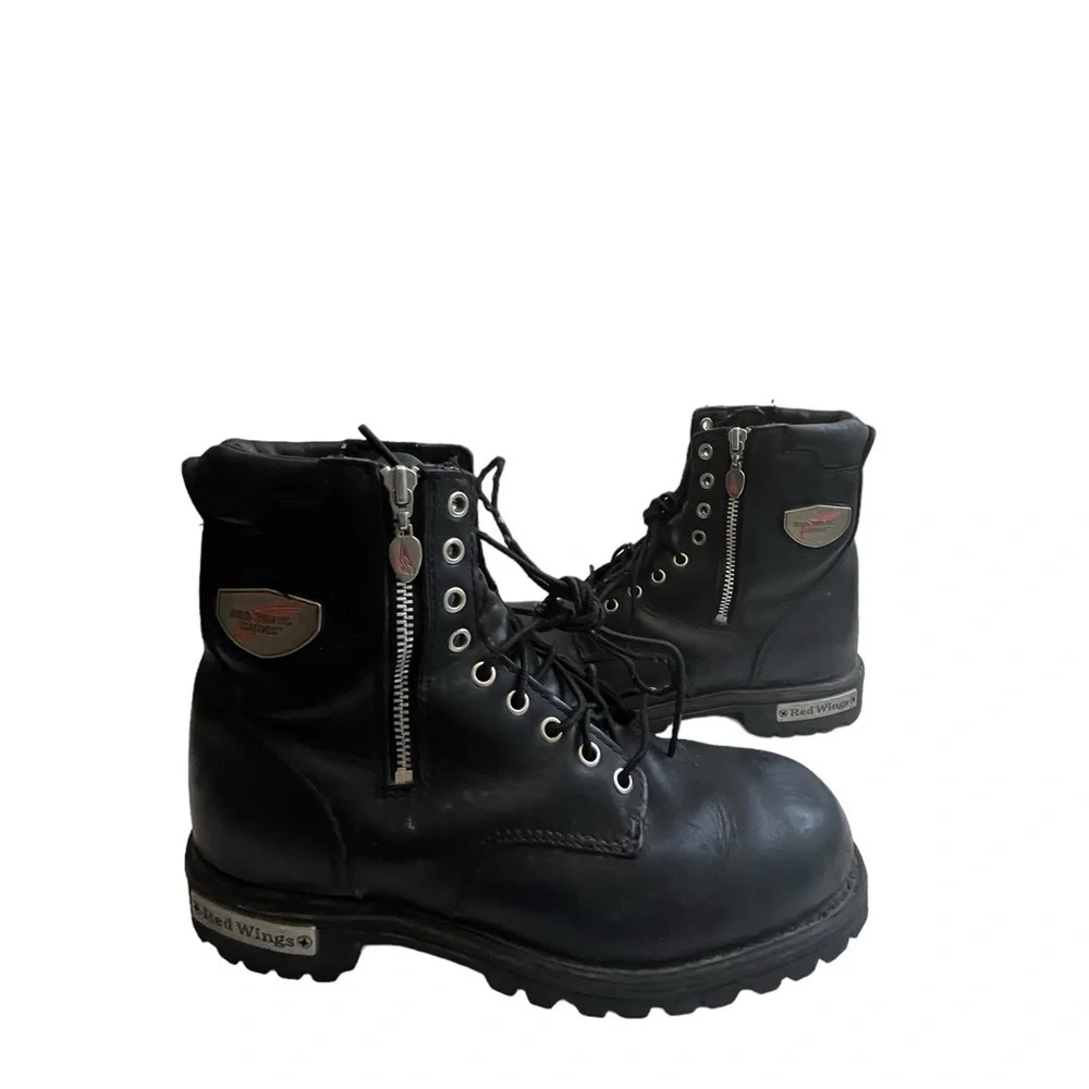 Red Wing Mens Black Leather Side Zip Moto Biker Boot Size US 8.5